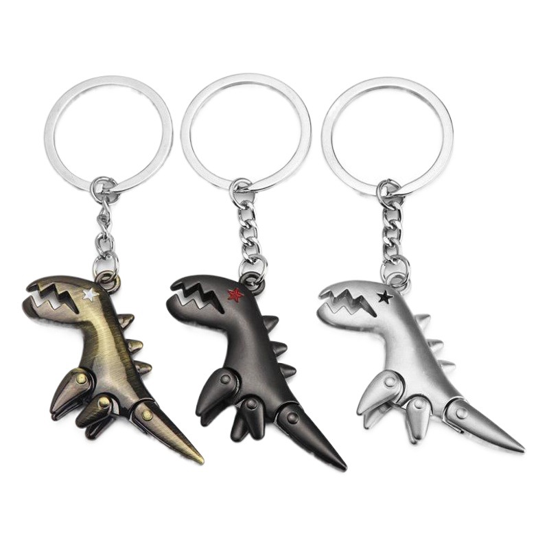 Creative simulation metal dinosaur keychain custom Jurassic science fiction dinosaur keychain student schoolbag pendant