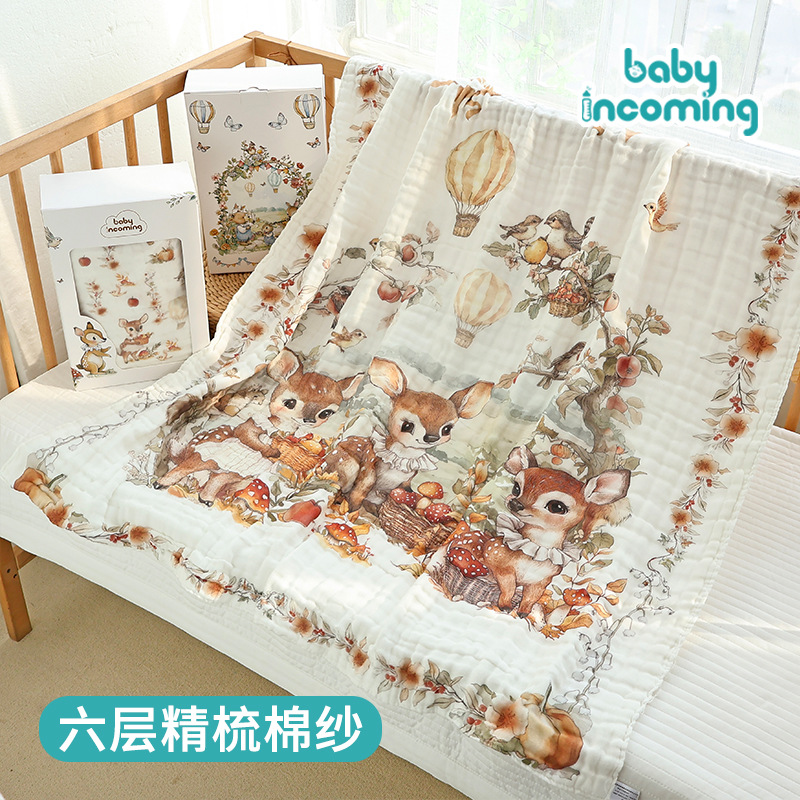 New Gauze Bath Towel Six-layer Combed Cotton Soft Absorbent Baby Bath Towel Cotton Four Seasons Newborn Wrapping Towel