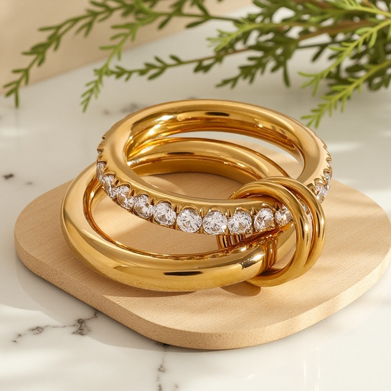 European and American Cross-Border New Product Copper Zirconium Oxide Double-Layer Ring Gold-Plated Thick Non-Fading Double Ring Ring