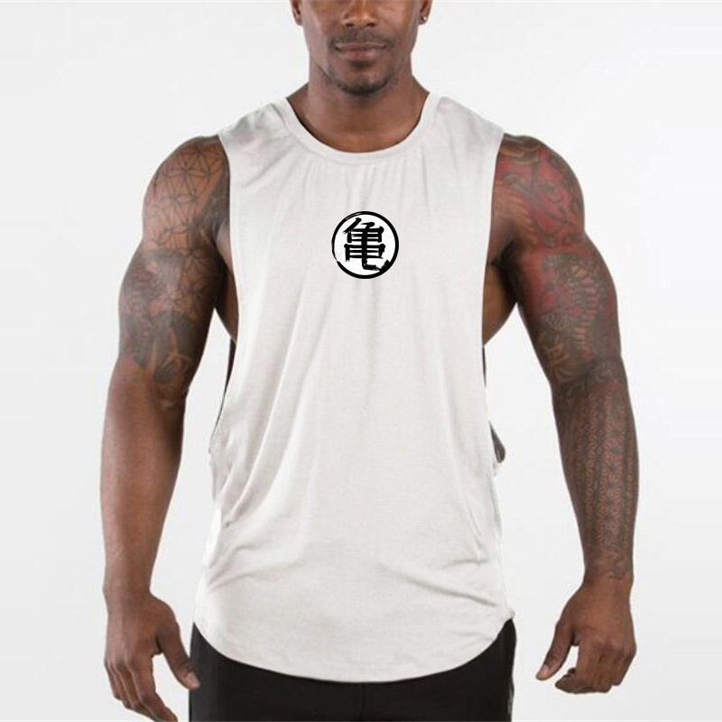 Summer Men's Gym Large Split Sleeveless Sexy Muscle Vest Outdoor Sports Waistcoat Pure Cotton Anime T-shirt