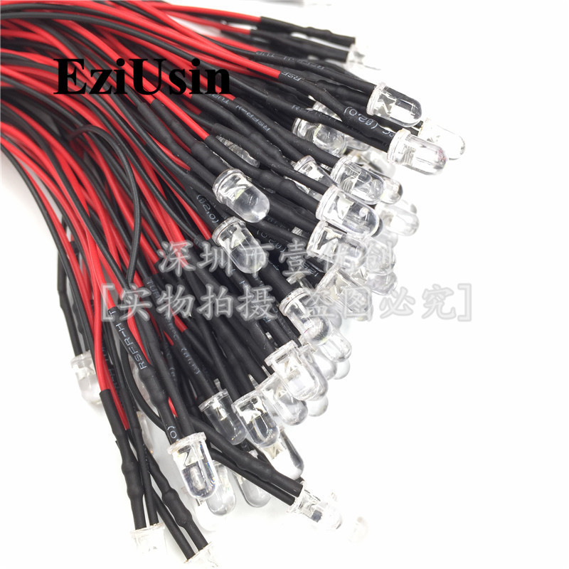 5MM LED lamp beads 3-12v DIY handmade building model material F5 small bulb with line length 20cm