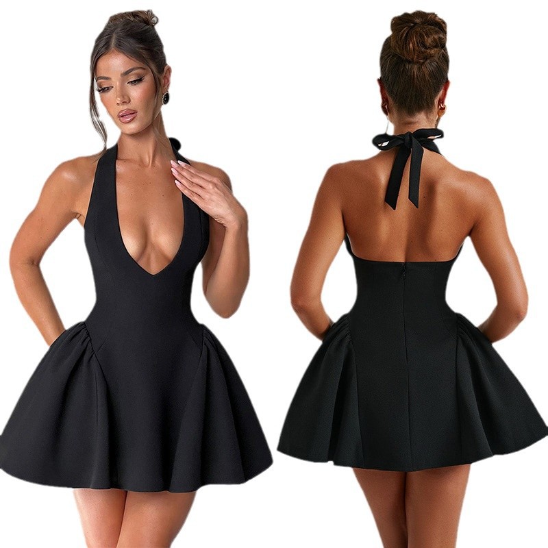 European and American foreign trade sexy deep V neck dress 2025 summer new solid color sleeveless waist slim dress women