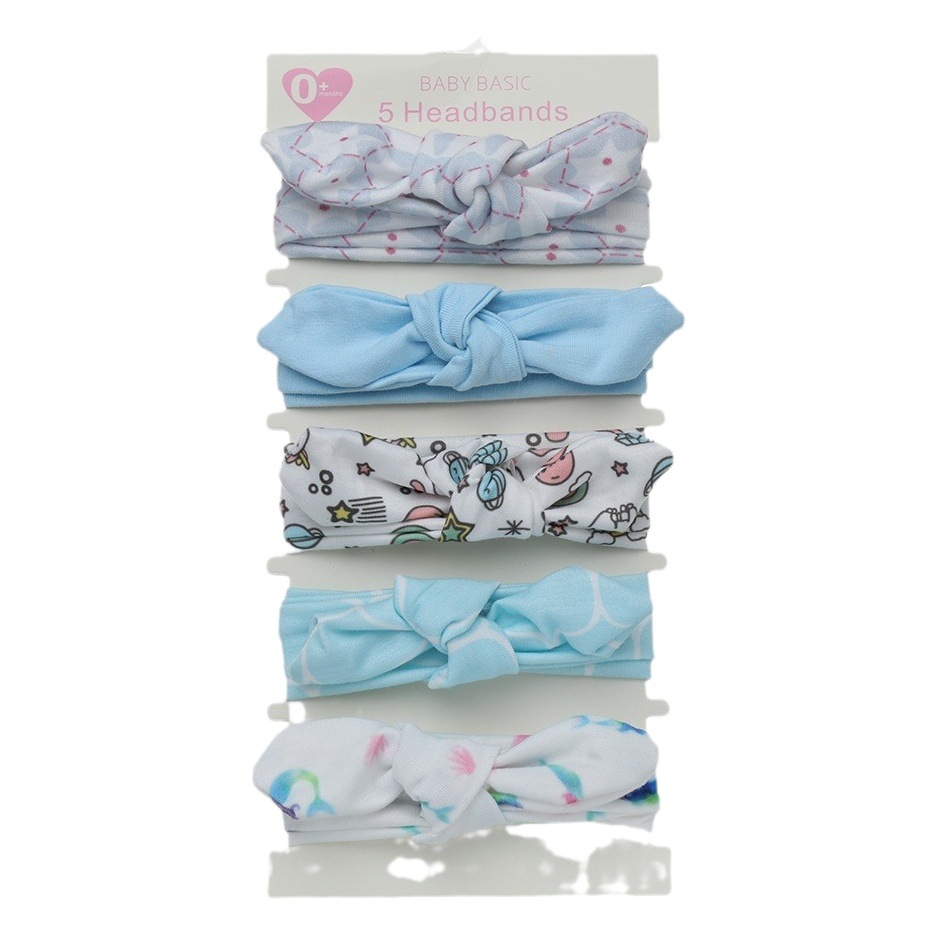 Cross Border Children's Hair Accessories Hair Flower Baby Bow Hair Band Baby Cute Rabbit Ears Elastic Headband Five Pieces suit