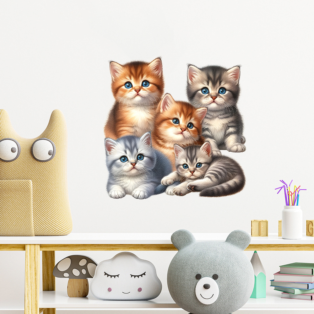 New Five Cats Stacked Cat White Film Opaque Wall Stickers Living Room Bedroom Corridor Decorative Wall Stickers Ksy267