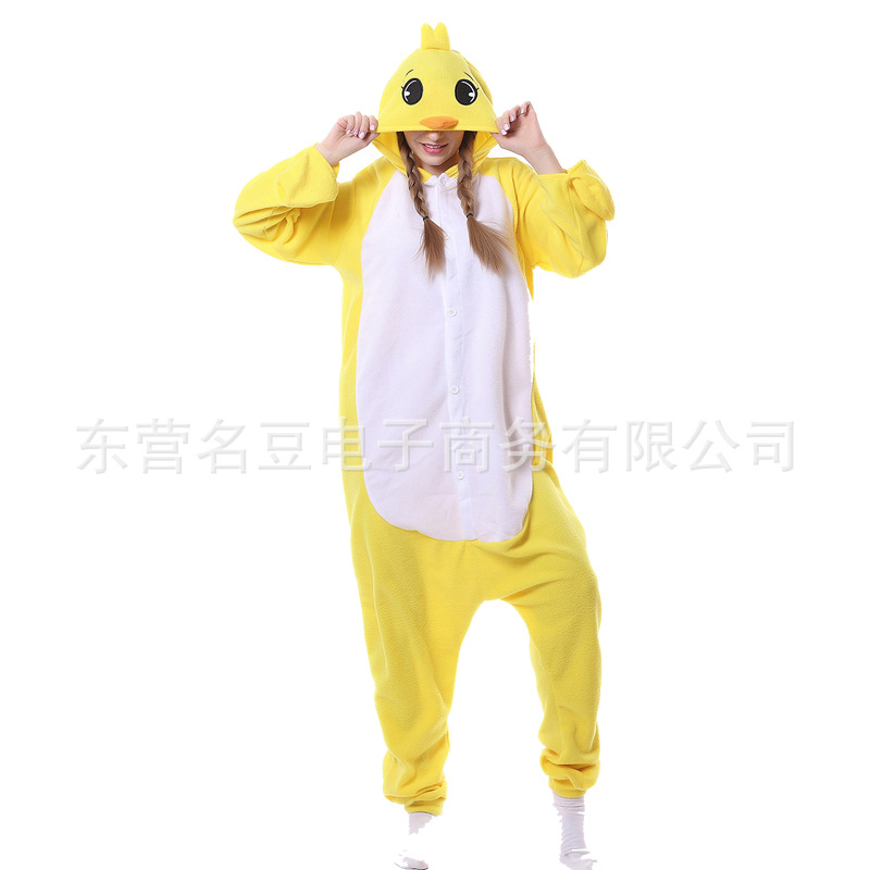 Foreign Trade Fleece Small Yellow Chicken Animal Cartoon Siaman Pajamas Men and Women Couple Pajamas Winter Home Clothes