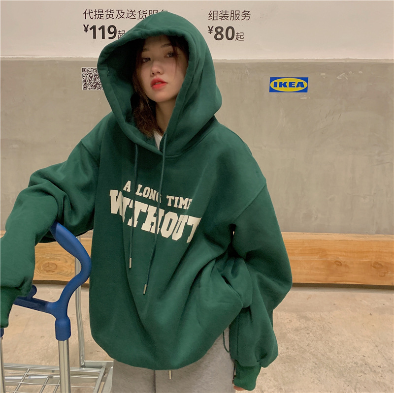 Picture of Spring, Autumn and Winter Velvet Hooded Sweatshirt for Women, Korean Style Loose Letter Top, Female Student Couple Jacket, Cross-Border Wholesale