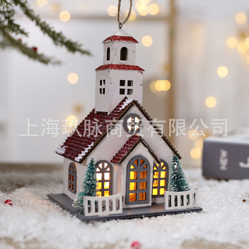 Christmas decorations Christmas cabin pendant diy luminous creative snow Christmas desktop small ornaments