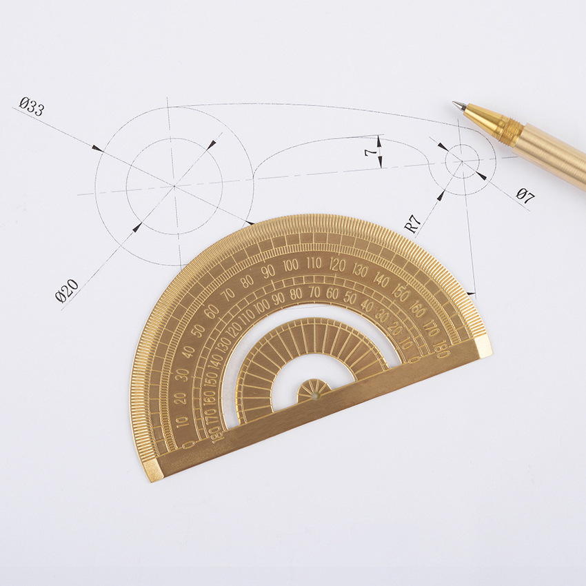 Picture of Brass triangle ruler golden retro semicircular protractor triangle drawing tools creative stationery metal wholesale