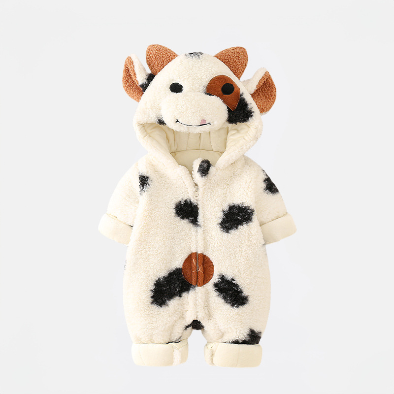 Baby jumpsuit autumn and winter baby winter clothes for boys and girls baby winter clothes thickened out holding clothes cow ha clothes cute super cute