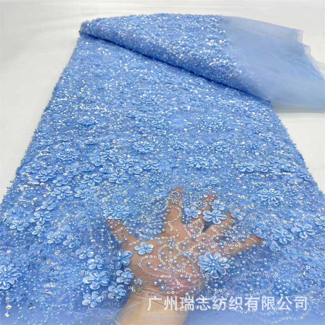 Picture of Laser Flower Sequin Embroidered Cloth Wedding Dress Evening Dress Stage Costume Fabric Sequin Lace Fabric Ready Stock