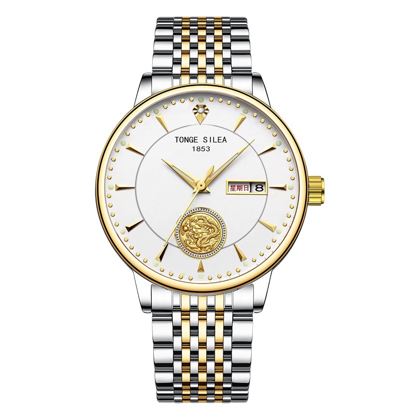 Jinlong brand imitation automatic mechanical watch transparent bottom butterfly buckle edge band Men's Watch TikTok live delivery