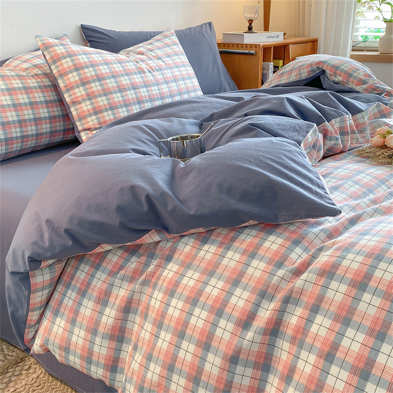 Skin-friendly bed four-piece bed sheet quilt cover sanding bed cover student cotton bedding three-piece set