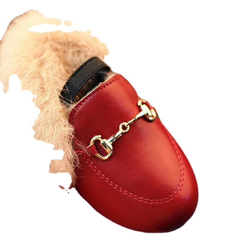 262 Fluffy Shoes 2023 New Children Girls Princess Cotton Shoes Baby Lined Peas Loafers Cotton Shoes