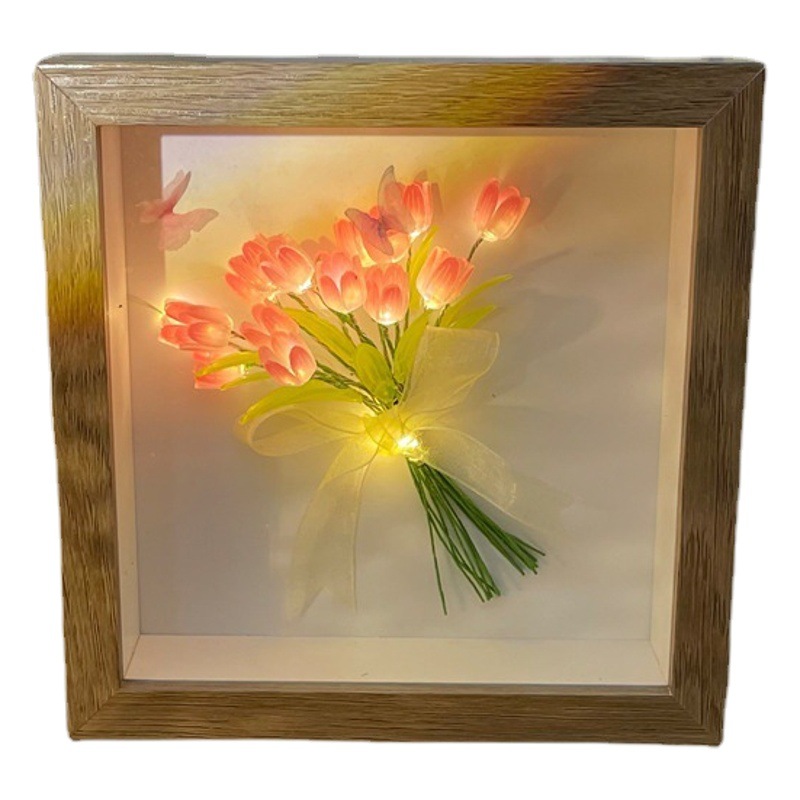 diy Tulip Nightlight Handmade Homemade Photo Frame Bouquet Material Bag Eternal Flower Desktop Decoration Creative Gift