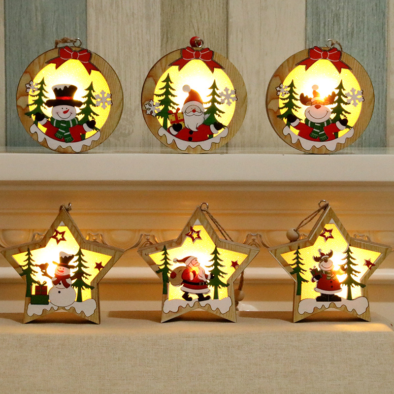 Picture of Christmas decorations wooden luminous pendant Christmas tree decoration pendant Christmas gift wooden pendant