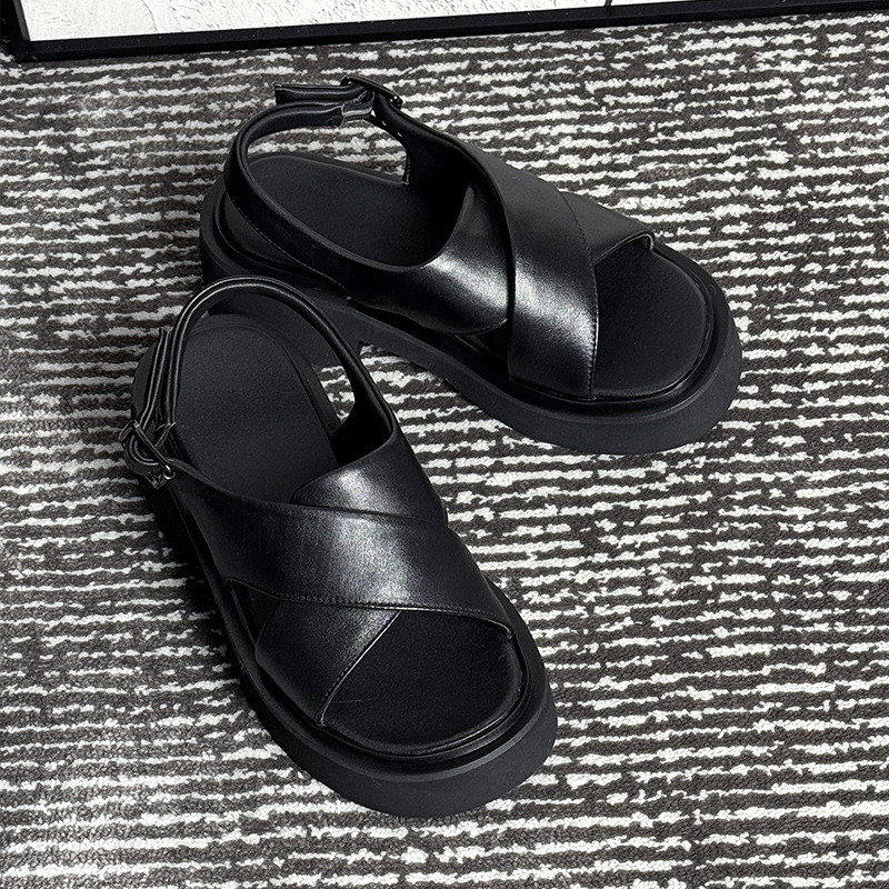A generation of hair super soft calfskin outer wear thick-soled increased sandals men's summer breathable deodorant casual sandals