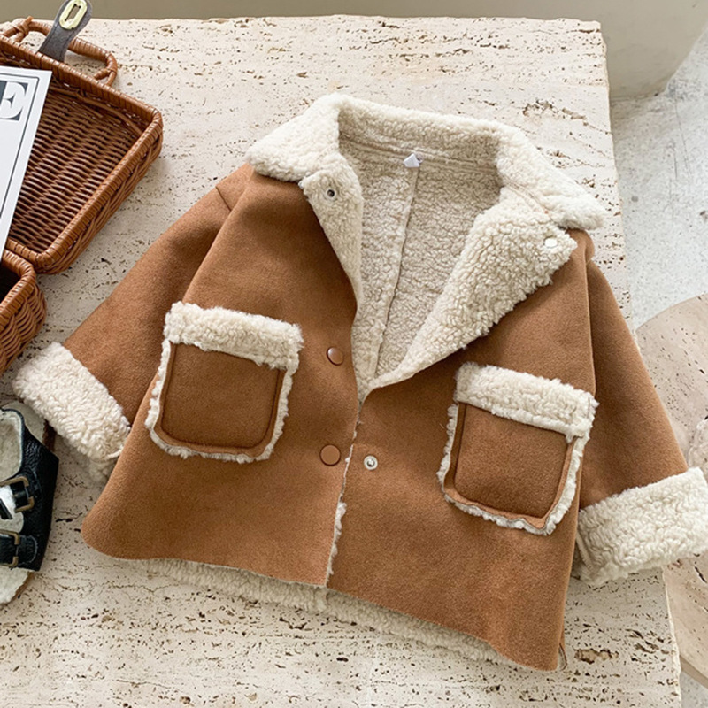 Picture of Korean Style Boys and Girls Baby Winter New Jacket Retro Fashionable Suede Thickened Lamb Wool Thick Warm Jacket