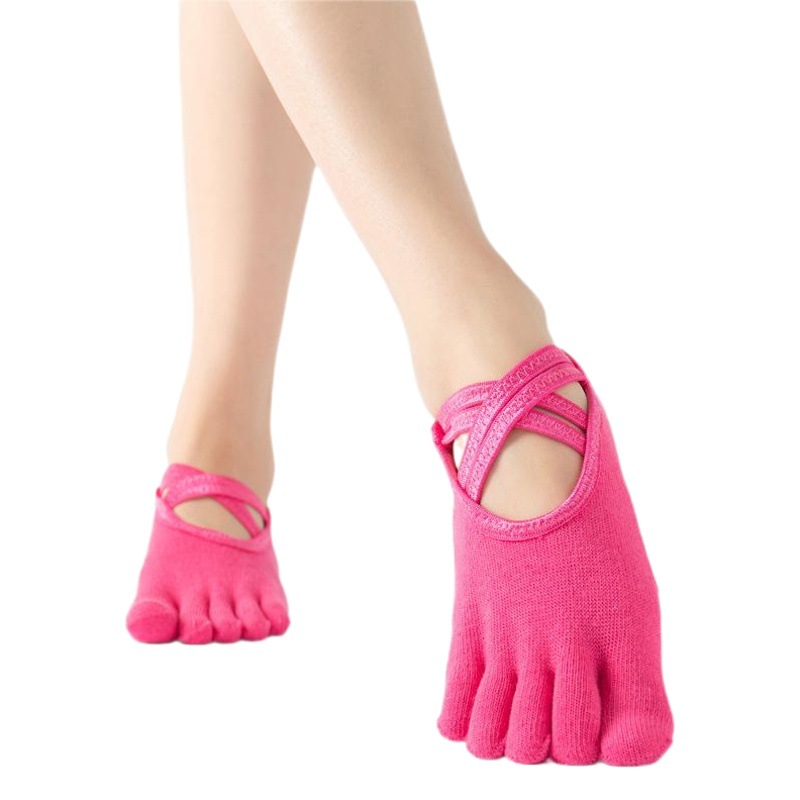 New towel bottom five finger socks combed cotton thickened warm dispensing Korean yoga socks double cross band dance socks