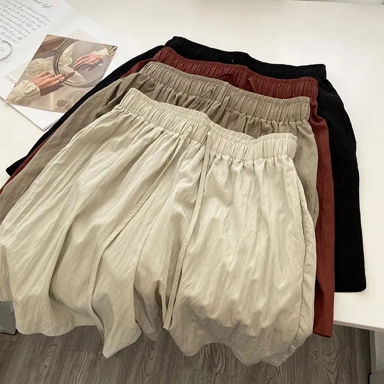 Washed Cotton Thin Cool Casual Shorts Women's Summer High Waist Slimming Loose Straight Leg Wide Leg Home Hot Pants Pajama Pants