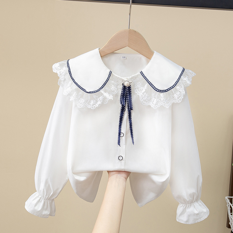 Picture of Children's Shirt White Long Sleeve Spring and Autumn Class Clothing Performance Clothing Lace Girl Student Clothing 2024 New Style Girl's Spring and Autumn