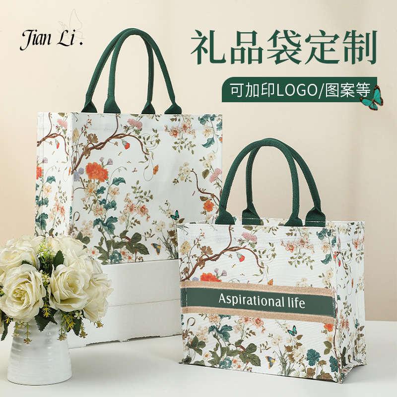 Flower Canvas Bag Customized Clothing Gift Bag Stereo Large Capacity Portable Tote Bag Canvas Bag Large Capacity Women