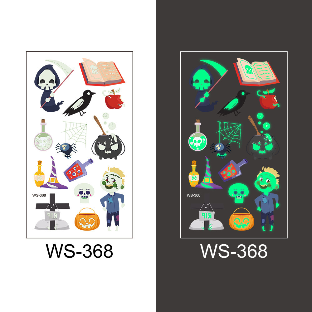 Picture of Cross-Border New Halloween Tattoo Stickers Waterproof and Sweat-Proof Long-Lasting Fluorescent Green Luminous Children's Cartoon Face Tattoo Stickers