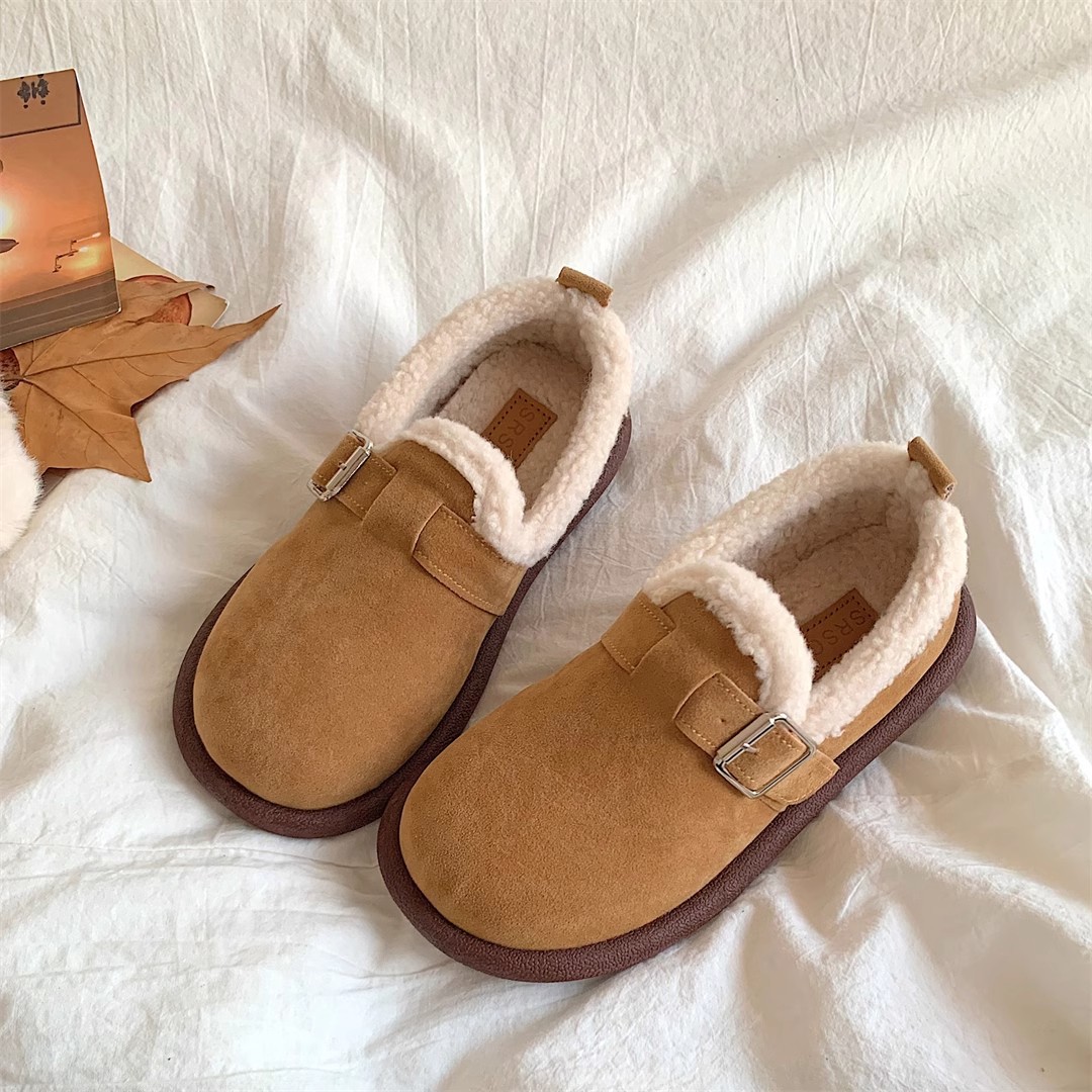 Mao Mao shoes women's outer wear 2024 autumn and winter new fashion one-step fleece-lined cotton shoes soft bottom bread bean shoes