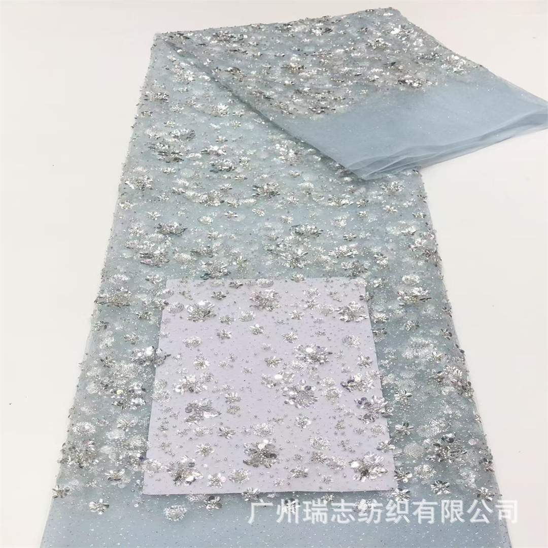 Fashion Crystal Flakes Stereo Flower Beads Tube Embroidered Cloth Wedding Dress Catwalk Performance Dress Beads Sequin Mesh Fabric