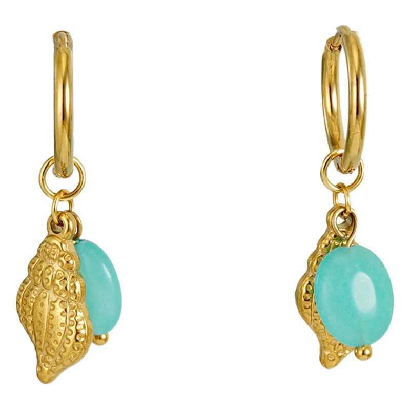 New European and American personalized fashion titanium steel natural turquoise vintage earrings versatile light luxury internet celebrity ins style earrings