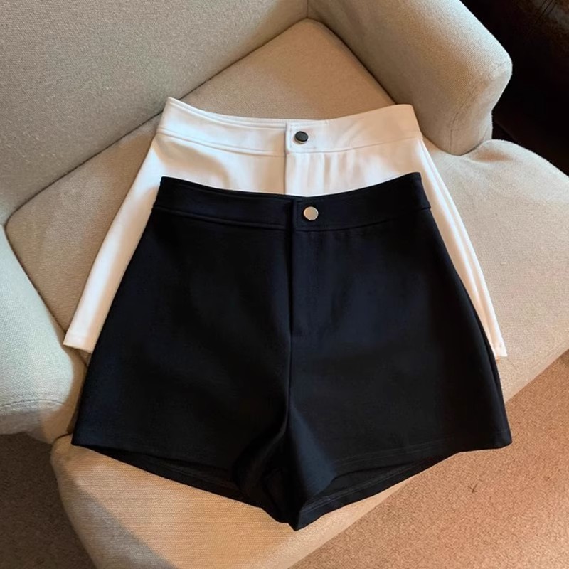 Black and white plus size fat mm suit shorts women's 2025 summer thin high-waisted slimming A-line skinny stretch pants