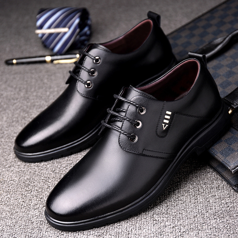 Leather Shoes Men's Business Casual Shoes Black Work Shoes Quick Hand Shake Voice Internet Popular Same Style Korean Men's Shoes New Leather Shoes