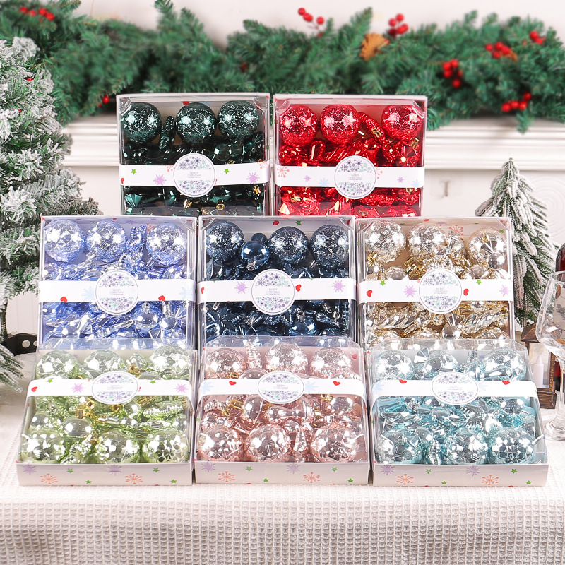 Hong Kong Love 28Pcs Christmas Ball Gift Box Wholesale Cross-Border New Christmas Tree Decoration Pendant Multi-Color Optional