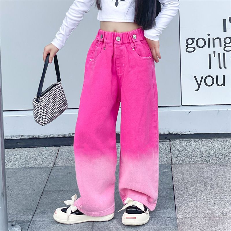 Picture of Summer thin girls candy color jeans fashionable gradient wide leg pants 2024 new middle and large children's fashion wholesale