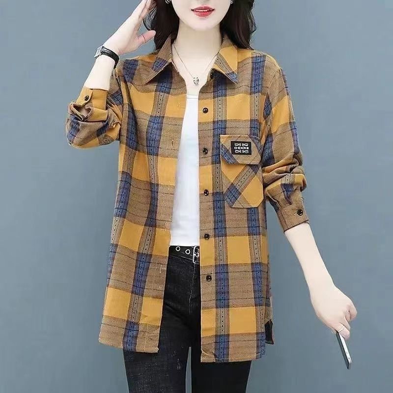 Women's Shirt 2022 New Middle-aged Mother Fashion Plaid Shirt Stylish Age-reducing All-match Top Coat