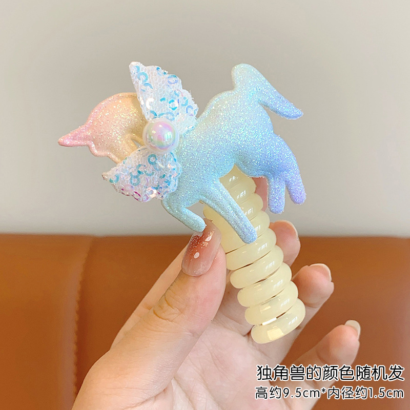 Picture of Children's coil telephone line hair band female high ponytail does not hurt hair hair rope high elastic durable rubber band Braid artifact