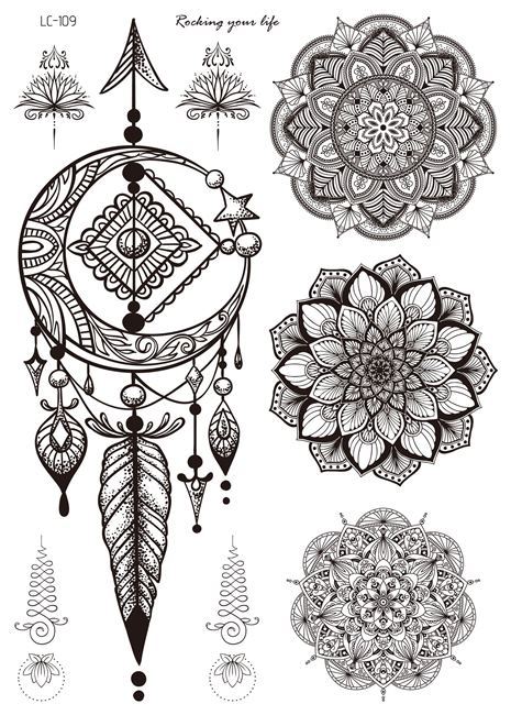 Picture of Cross-border Black Tattoo Sticker Retro Hand Pattern Tattoo Sticker Mandala Flower Collarbone Temporary Tattoo Sticker