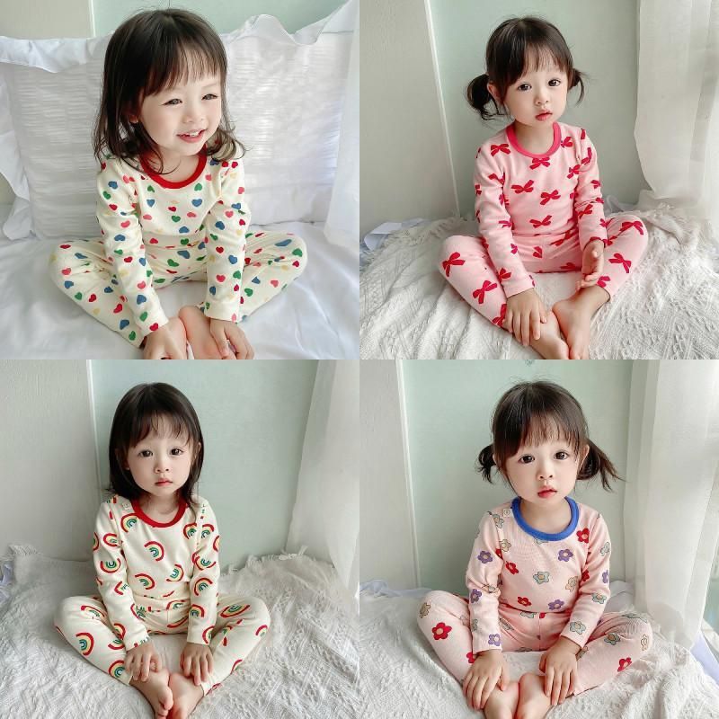 Spring and Autumn New Derong Children's Home Clothes Set Girls Baby Long Sleeve Warm Pajamas Autumn Clothes and Pants Two-Piece Set