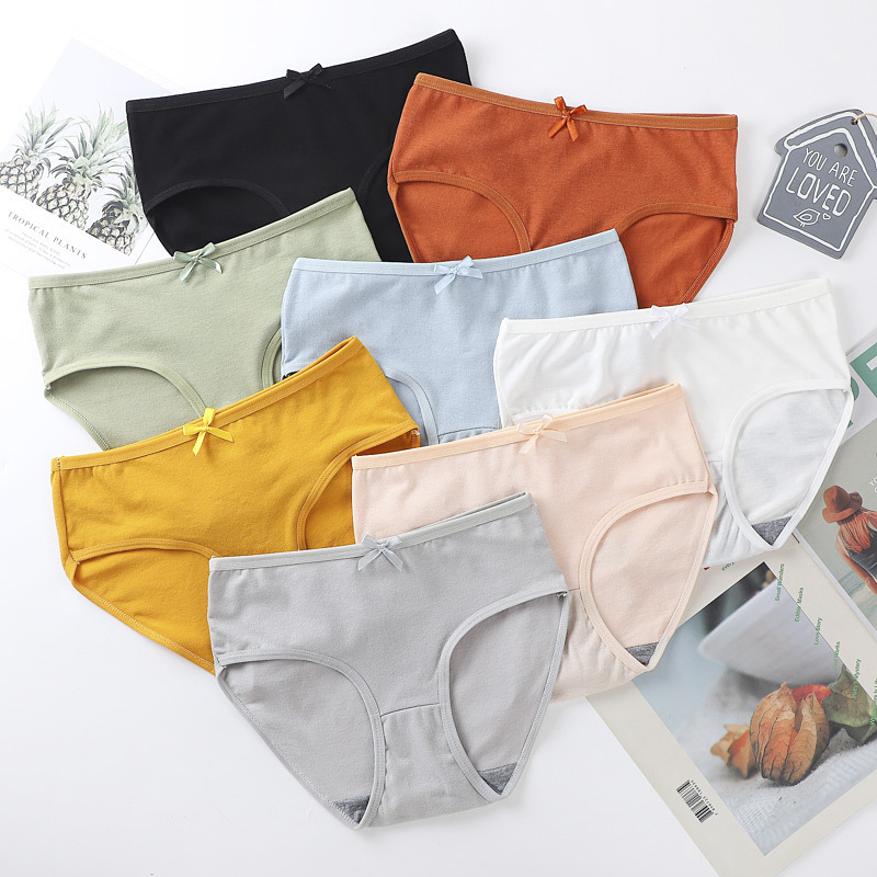 Japanese Women's Underwear for Female Students Korean Style Solid Color Breathable Mid-Waist Girl Sexy and Cute Pants Cross-Border E-Commerce