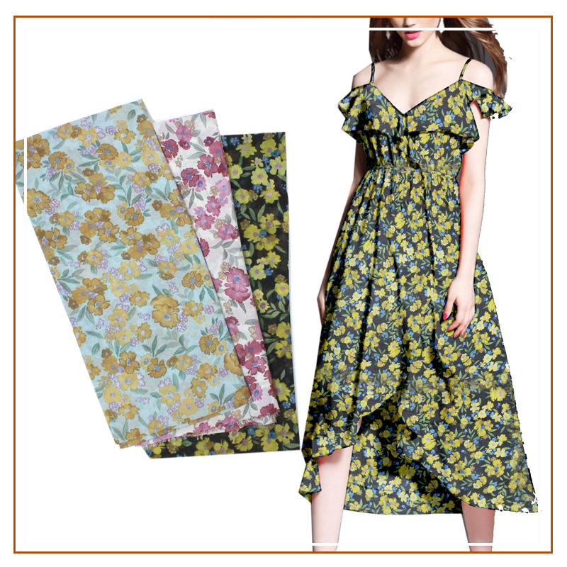 Chiffon Small Floral Printed Fabric Suspender Skirt dress Sunscreen Clothing Micro-transparent Chiffon Fabric New Arrival Floral Fabric