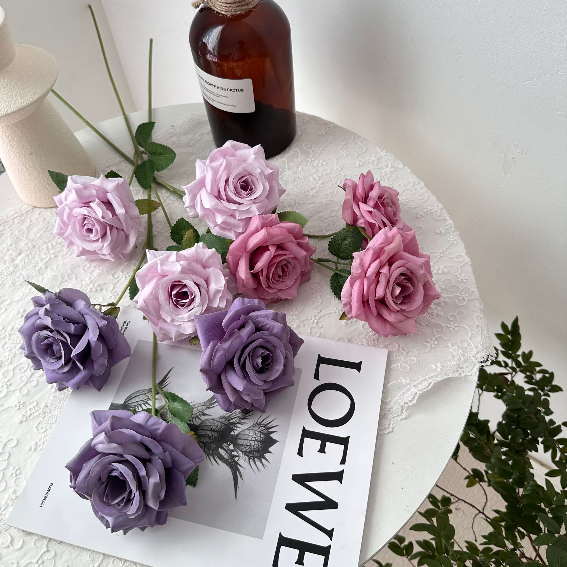 Picture of New 3-Head Diamond Rose Artificial Flower Wedding Hall Decorative Flower Artificial Flower Amazon Export Bouquet Rose Flower