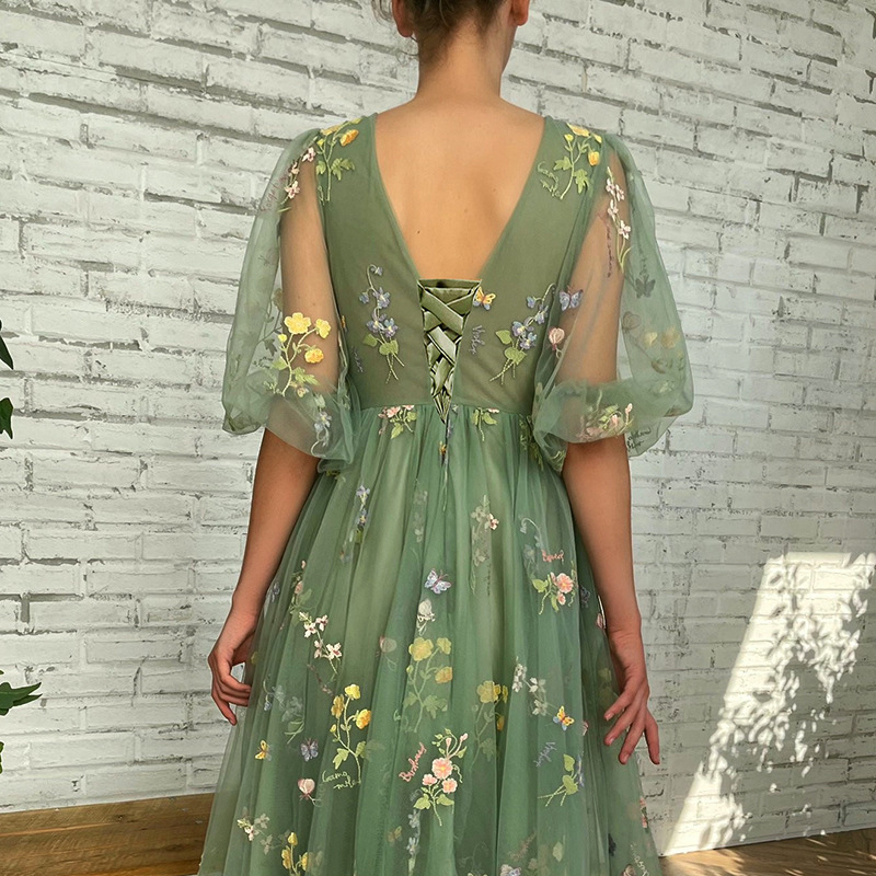 Picture of European and American hot evening dress foreign trade cross-border Amazon hot party lace embroidered A- line lace long jumpsuit