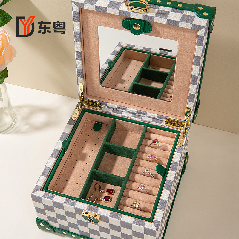 Cross-border Hot Retro Plaid Jewelry Jewelry Storage Box Ring Pendant Bracelet Necklace Jewelry Dustproof Jewelry Box