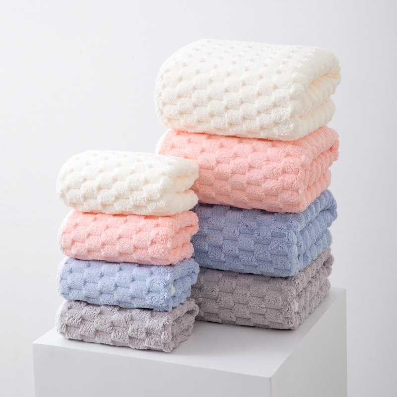 Picture of Cloud grid suit household bath towel hair drying cap absorbent quick-drying Golden Turtle velvet lint-free thick soft towel