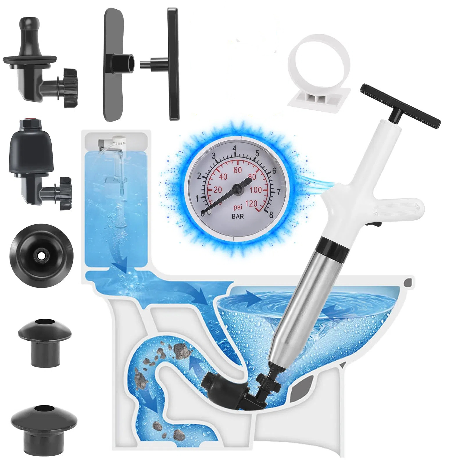 Picture of New Stainless Steel Toilet Dredge Sewer Blockage Artifact Poke Toilet Household Pipe Pneumatic One-shot