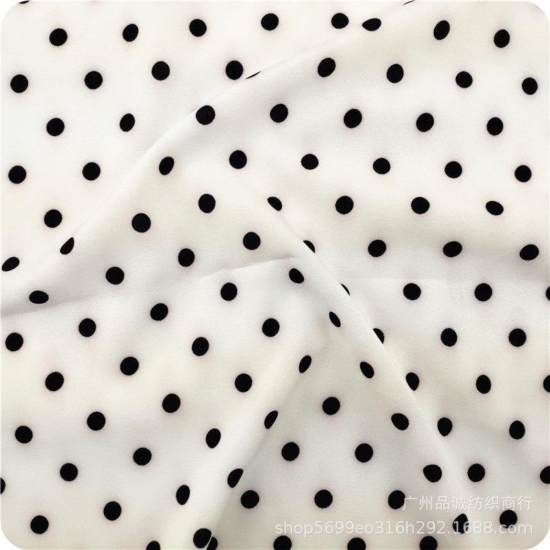 Picture of 100D four-sided bullet wave dot printing micro-elastic polyester 0.8 dot chiffon print shirt dress fabric