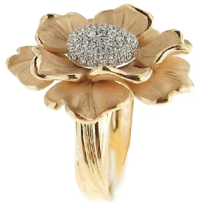 Europe and the United States cross-border jewelry palace style creative flowers copper inlaid zircon ring light luxury niche diamond design ring