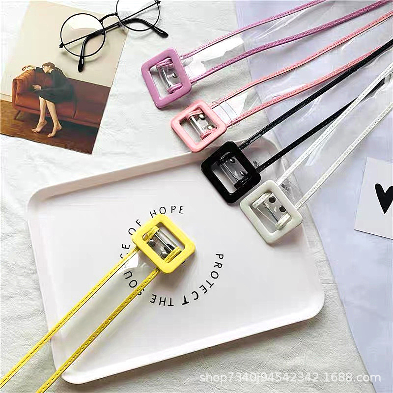 Candy Color Transparent Belt Women's Square Buckle Simple Belt Matching Skirt Coat PVC Belt Student Belt