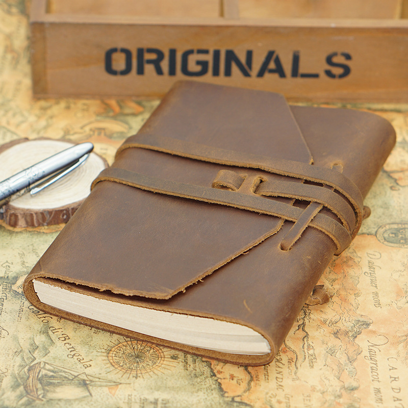 Picture of Head layer cowhide hand-tied rope notebook head layer cowhide notepad cowhide travel notebook hand-drawn book