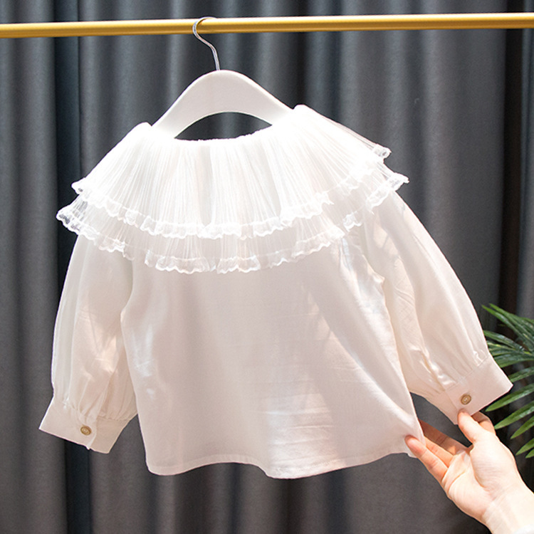 Picture of Instagram Style Girl's Flower Collar Big Shirt with Strap Dress Set Fashionable Korean Style Girl's Two-Piece Suit YY64