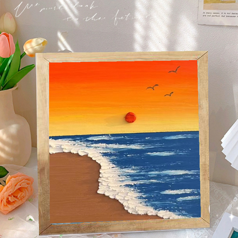 Picture of Solid wood picture frame diy handmade texture painting material package creative three-dimensional relief painting hand-painted digital oil painting decorative painting